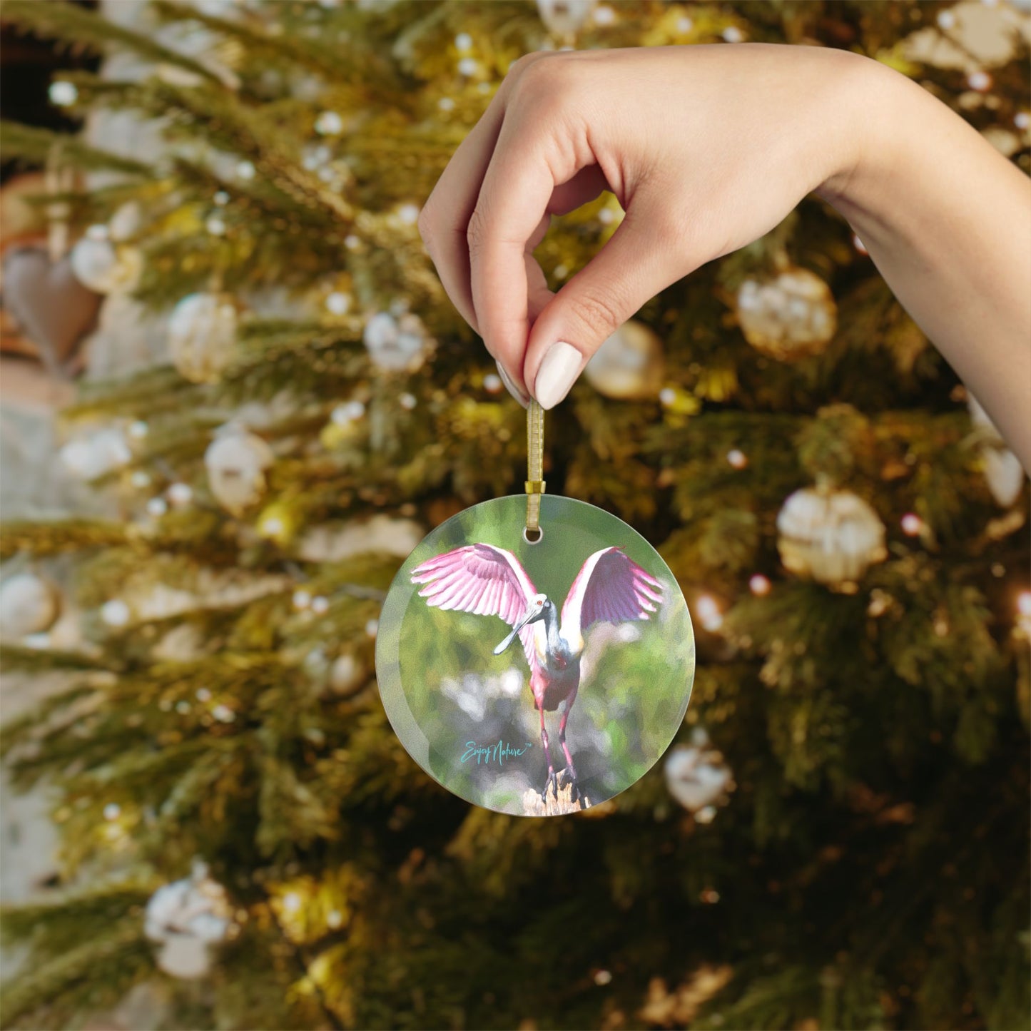 Roseate Spoonbill Glass Ornament – Vibrant Wildlife Holiday Decor | Enjoy Nature Collection