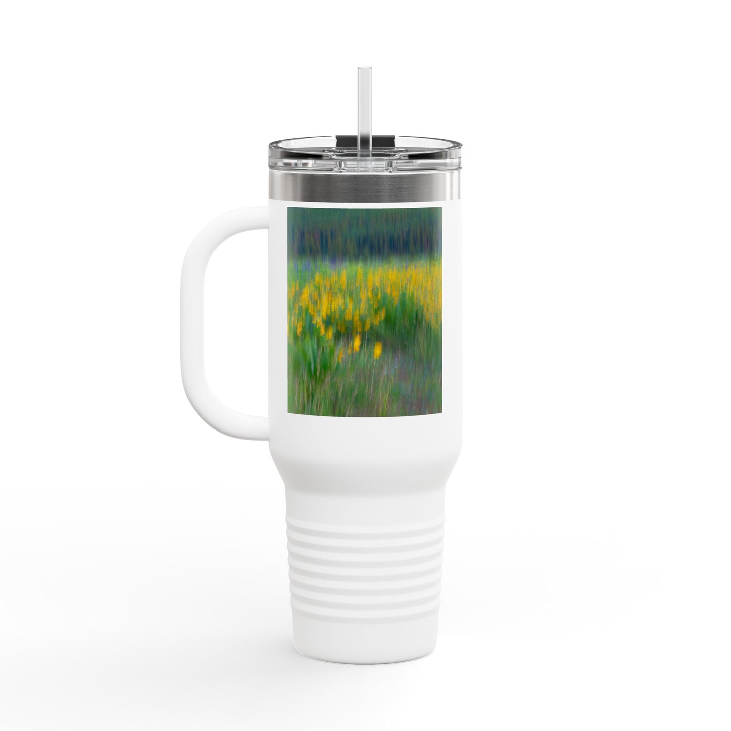 Abstract Floral 40oz Insulated Travel Mug with Handle | Nature Inspired Stainless Steel Drinkware | Enjoy Nature Collection