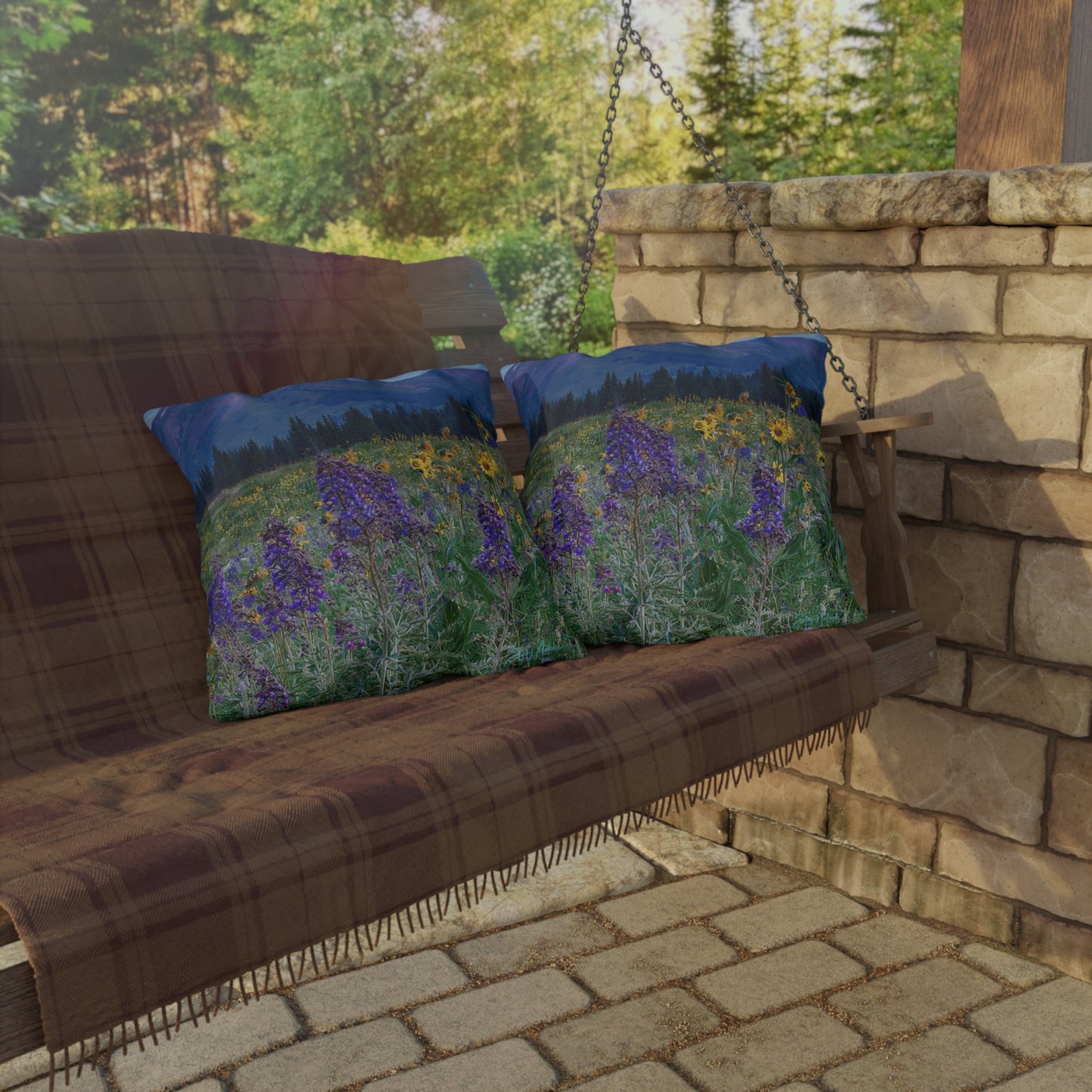 Wild Lupines, Daisies & Mountains Accent Pillow | Nature Inspired Comfy Couch Pillows | Enjoy Nature Collection Décor
