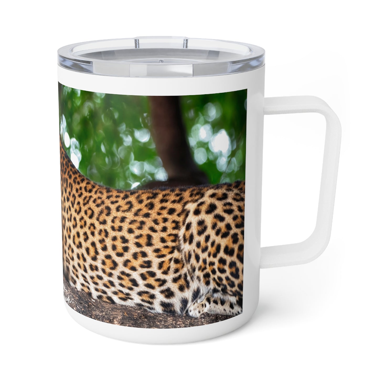 Enjoy Nature 10 oz Travel Tumbler with Leopard in Tree Design