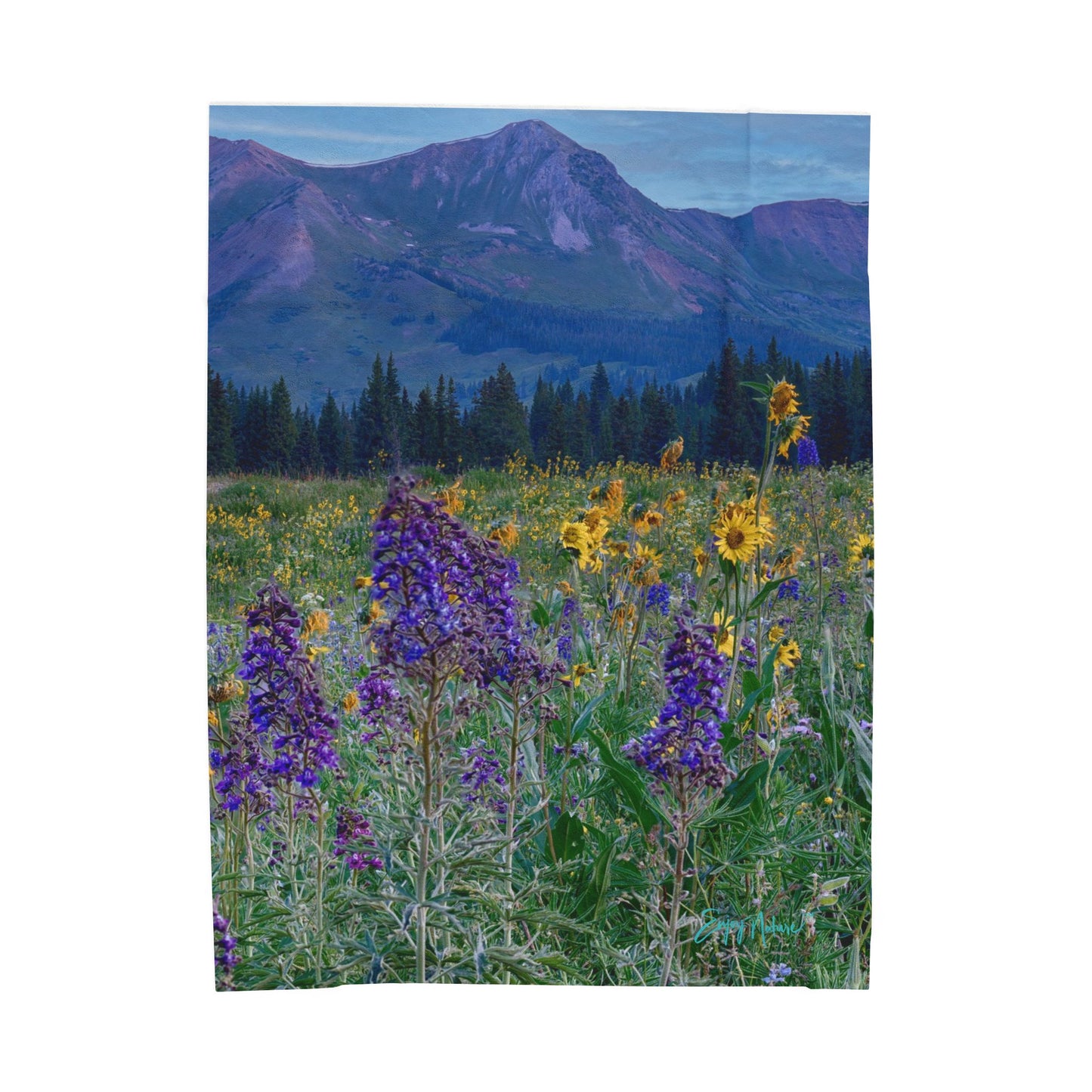 Serene Mountains with Lupine Flowers Landscape Plush Blanket | Cozy Throw for Relaxation, Home Decor, Gifts, Camping, Outdoor Enthusiasts