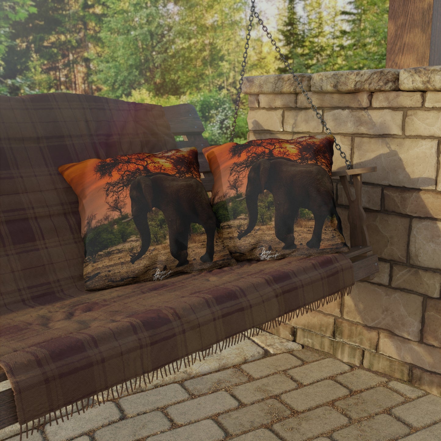 Enjoy Nature Outdoor Pillow with Spirited Elephant at Sunset – Artistic, Comfy, and Durable Decorative Accent