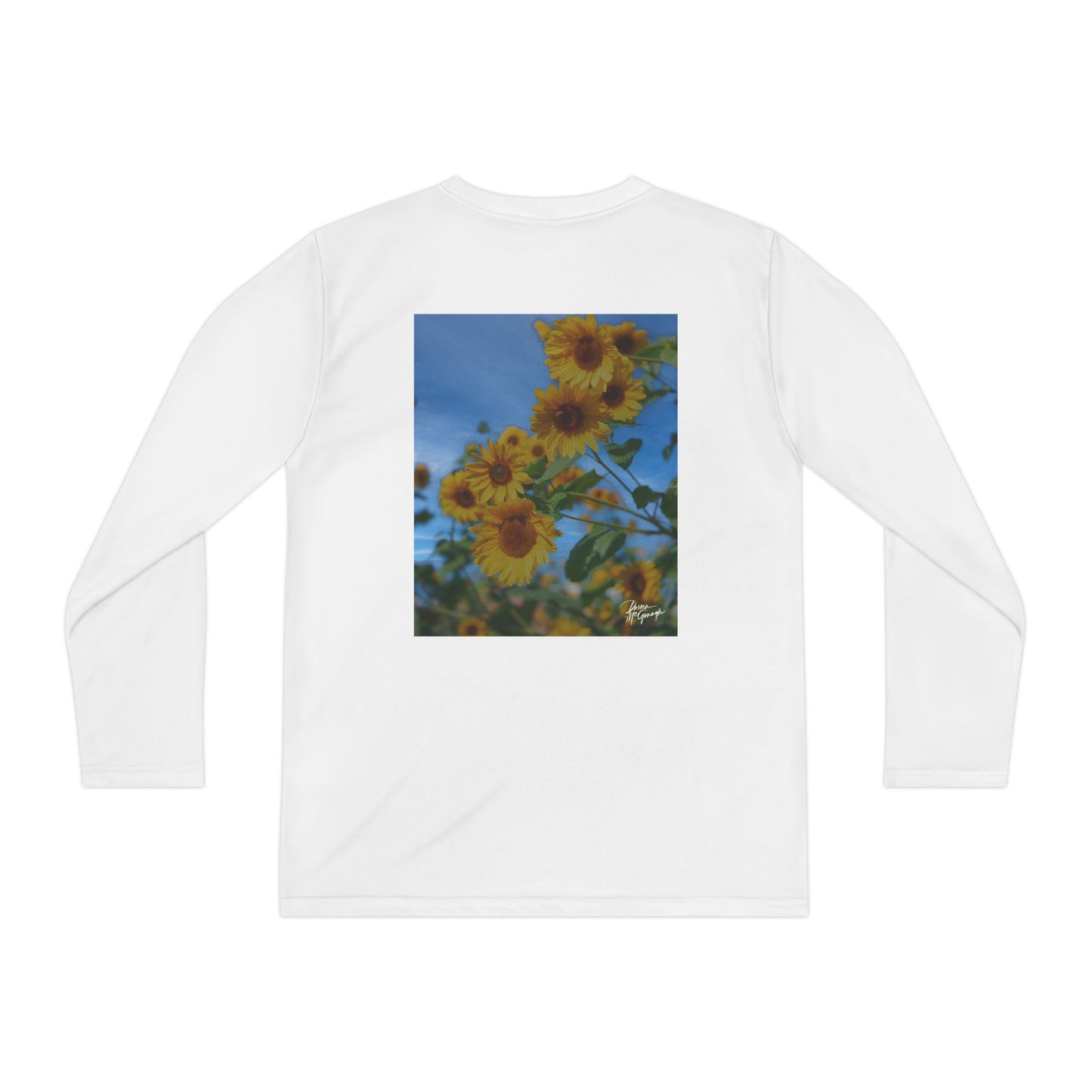 Youth Long Sleeve Tee – Sunflower Design | Floral Athletic Shirt for Outdoor Adventures, Sports, and Everyday Fun