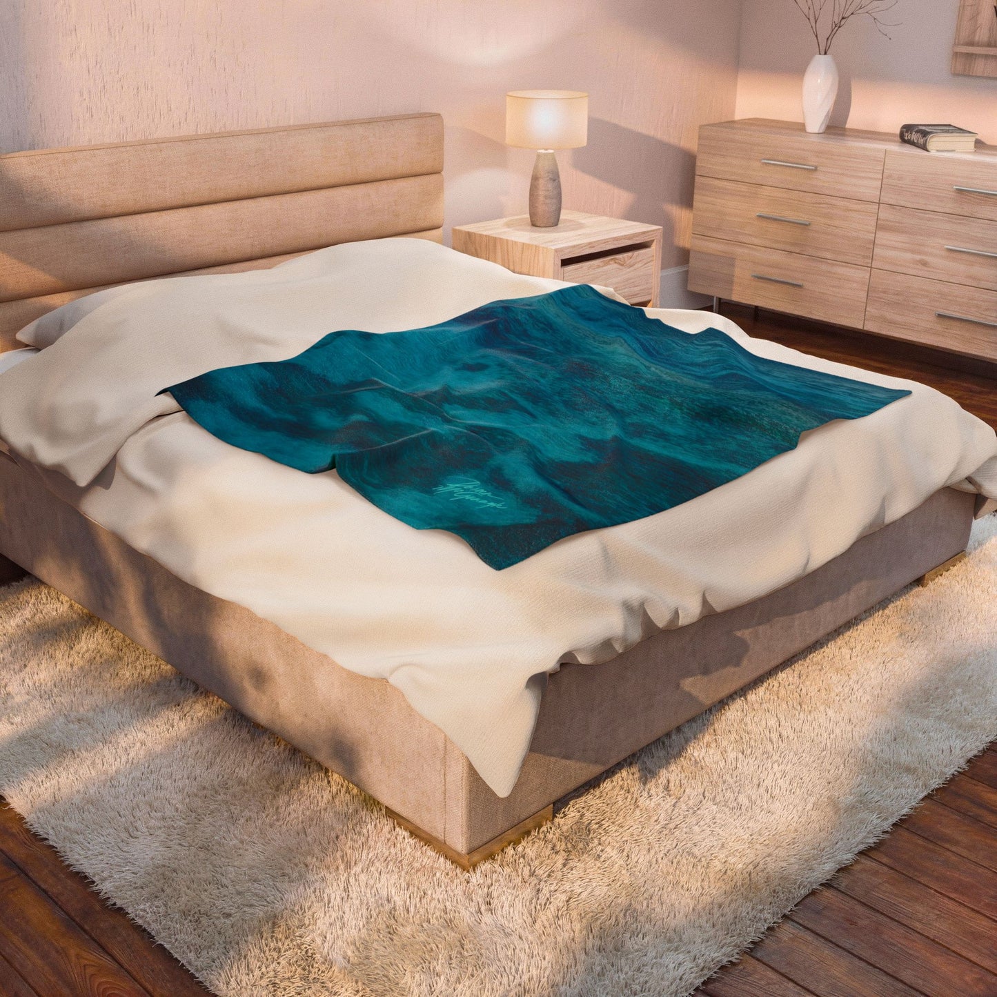 Velveteen Plush Blanket — Ocean Teal Watercolor Throw Enjoy Nature | Spirited Design Studio