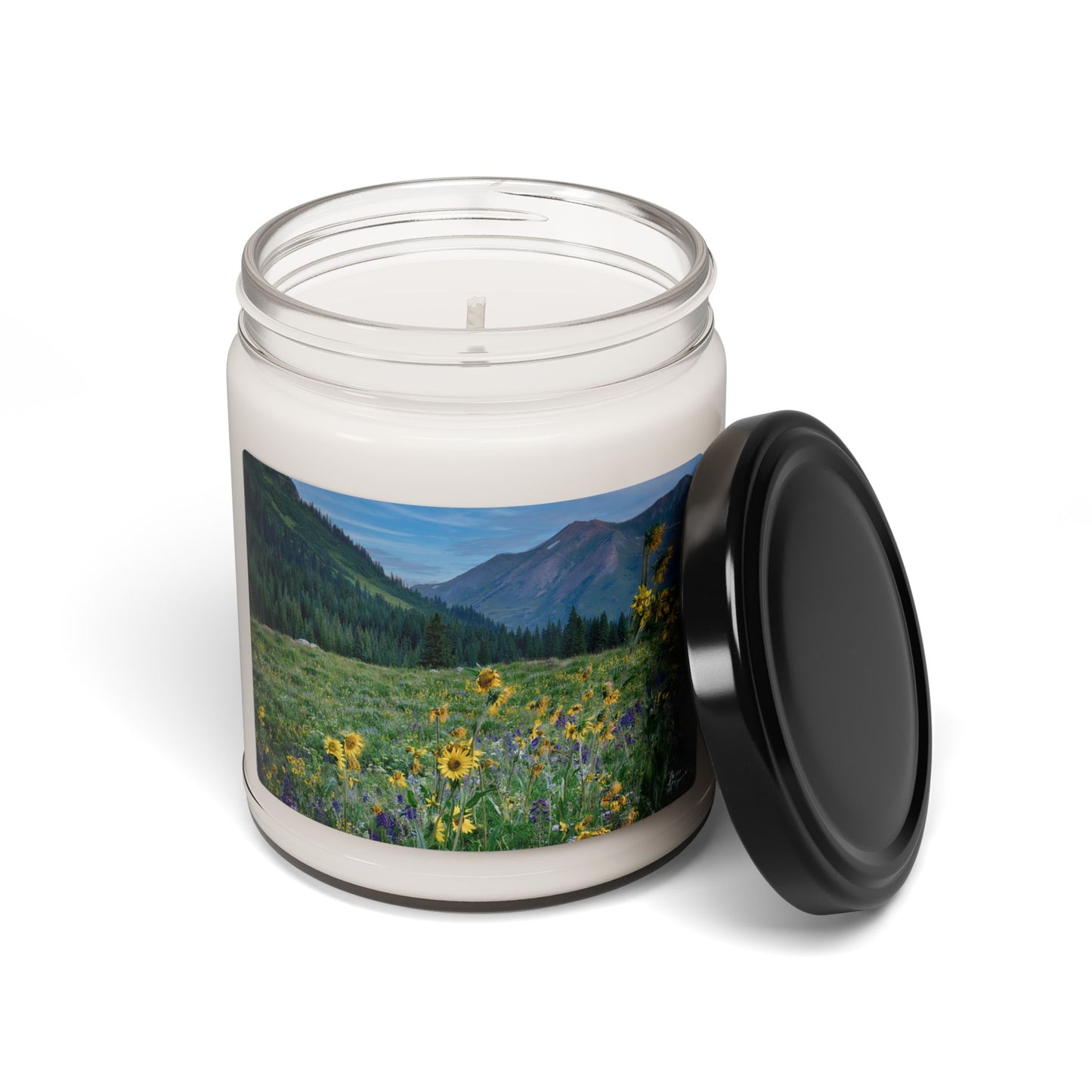 Serene Mountain Scented Soy Candle, Relaxing Aromatherapy Gift, Nature Lover's Home Decor, Eco-Friendly Candle for Special Occasions Mountains Flowers