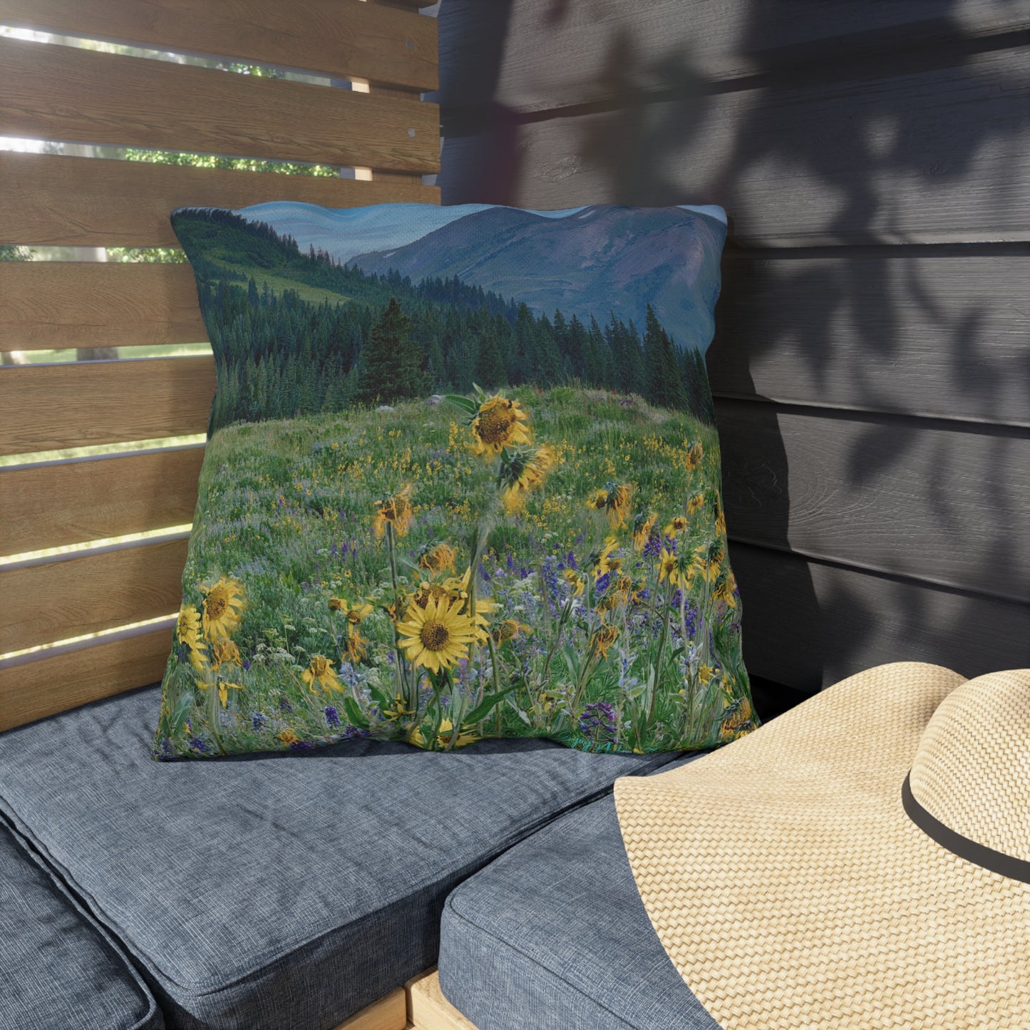 Sunflowers & Mountains Accent Pillow | Nature Inspired Comfy Couch Pillows | Enjoy Nature Collection Décor