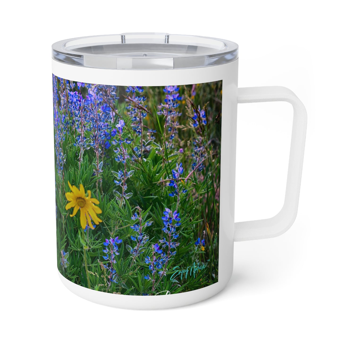 Wild Lupines with Solo Daisy 10oz Insulated Coffee & Tea Mug | Nature Inspired Stainless Steel Travel Cup | Enjoy Nature Collection