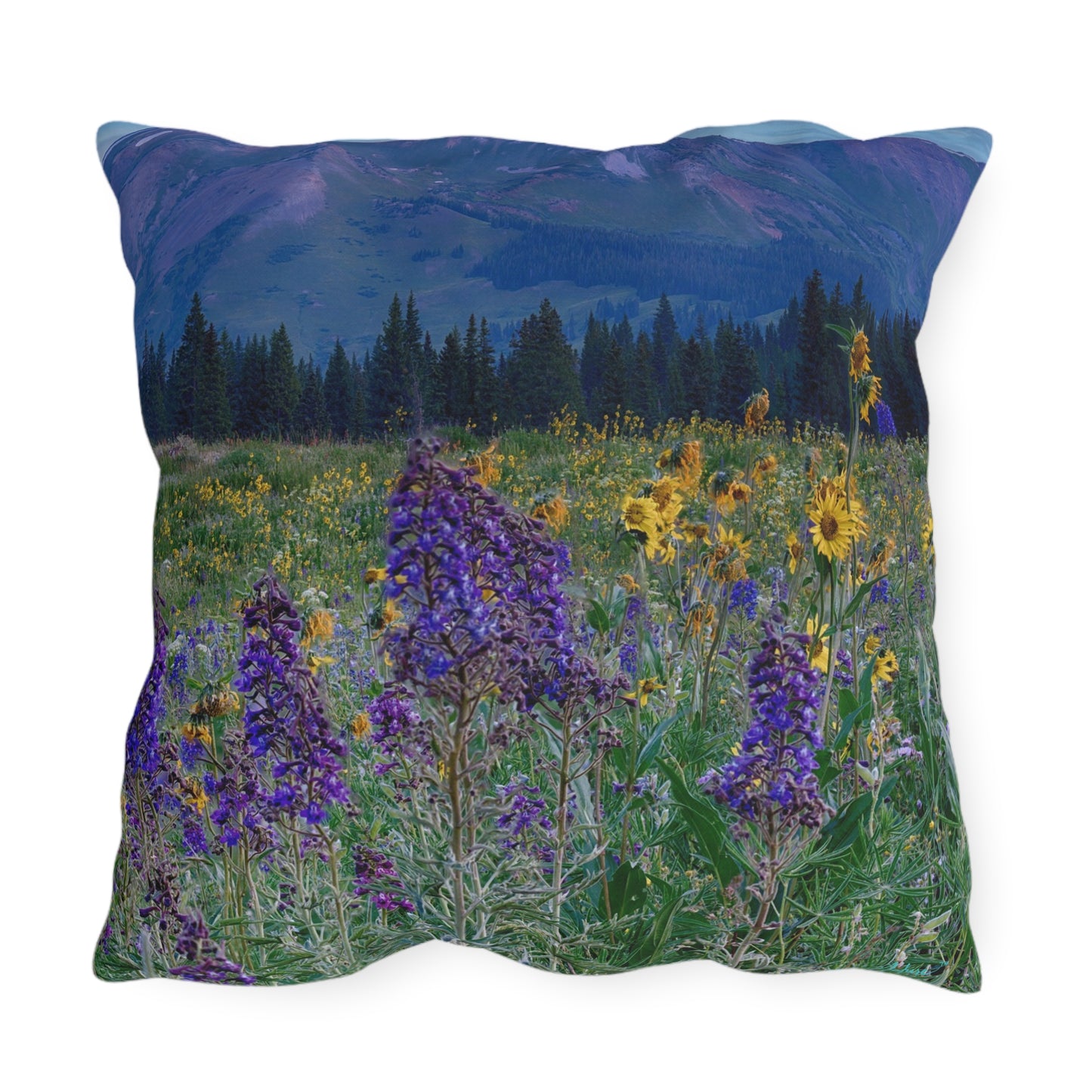Wild Lupines, Daisies & Mountains Accent Pillow | Nature Inspired Comfy Couch Pillows | Enjoy Nature Collection Décor
