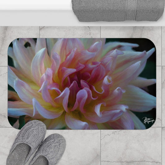 Bath Mat: Veil of Cream and Blush Dahlias – Nature-Inspired Serenity