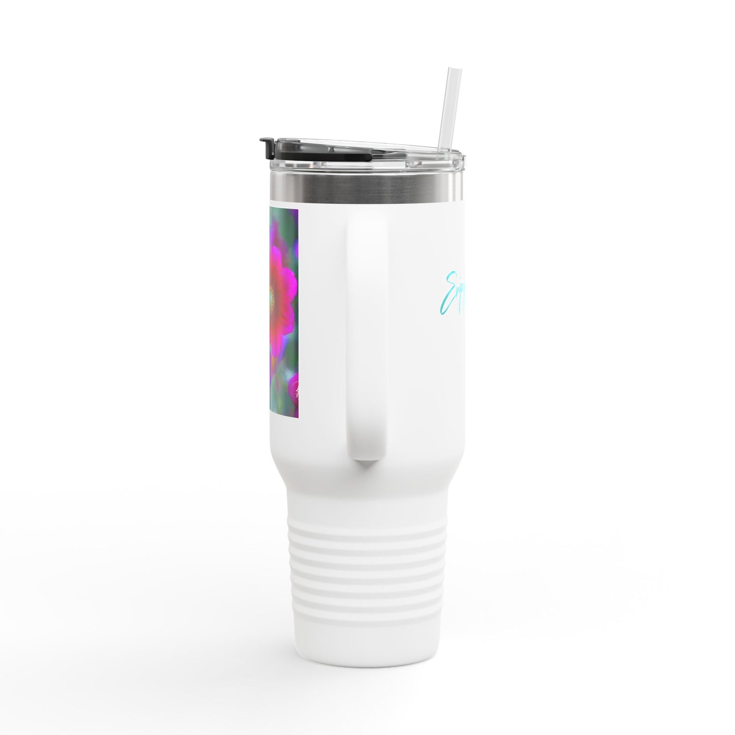 Vibrant Floral Insulated Travel Mug – 40oz Nature-Inspired Drinkware, Heart of Dahlia Dreams