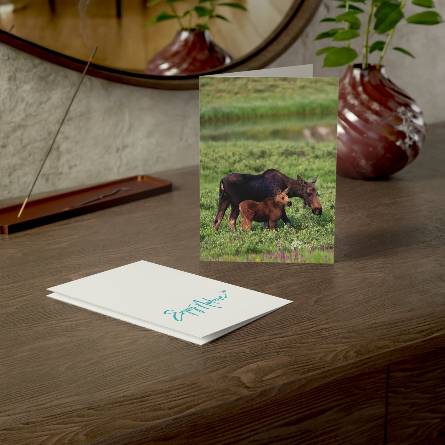 Box of 50 Moose and Baby Greeting Cards | Nature-Themed 5x7 Note Cards | Eco-Friendly Wildlife Stationery for Nature Lovers & Special Occasions