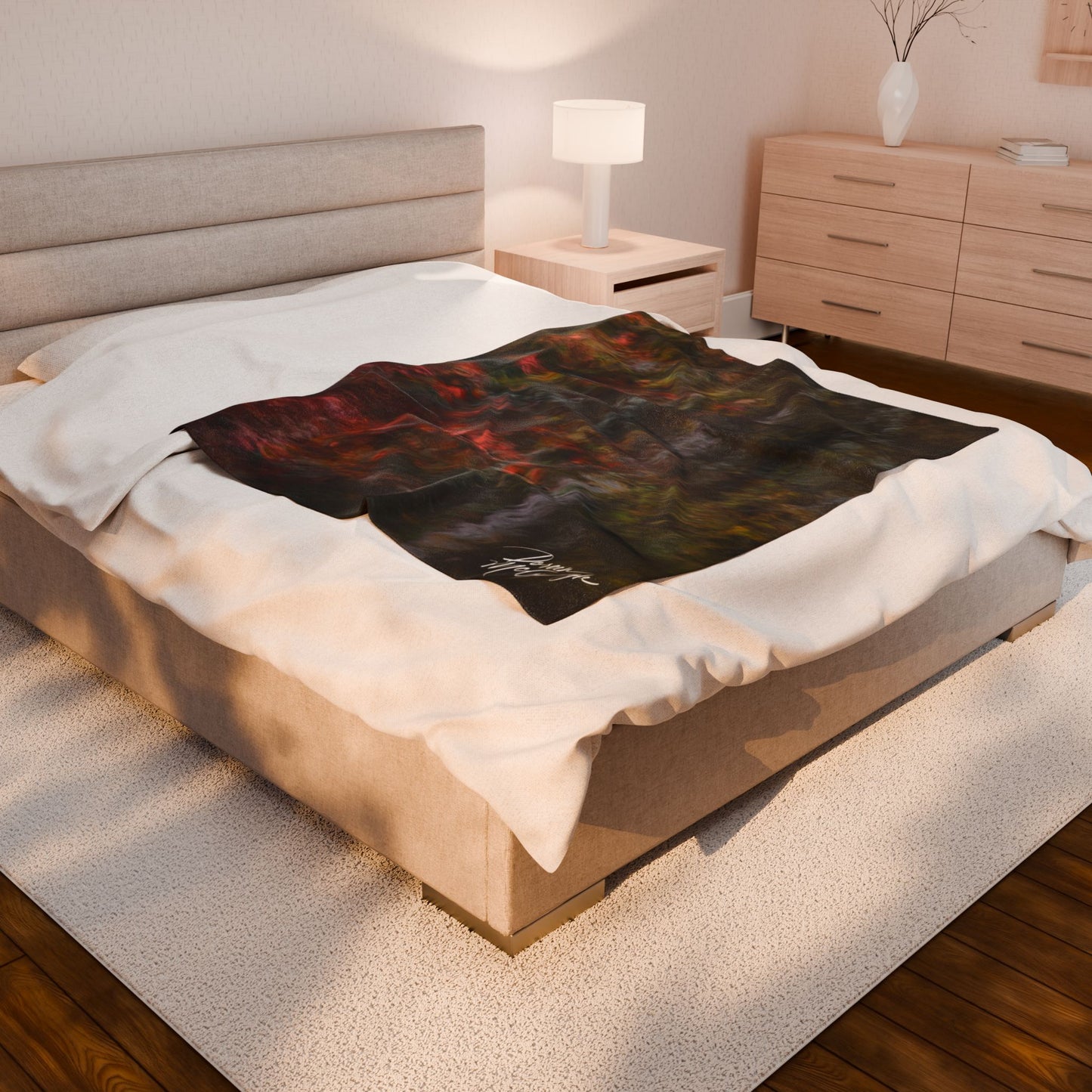 Serenity Abstract Cozy Velveteen Plush Blanket – Abstract Forest Design, Warmth, Cozy Nights, Relaxation, Perfect Gift for Home