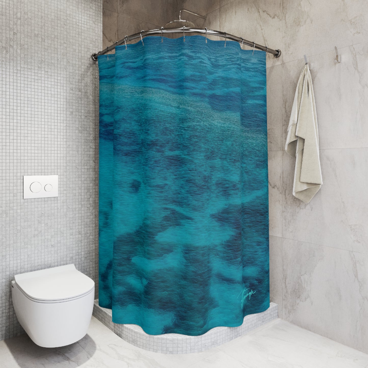 Ocean Blue Waves Shower Curtain – Calming Seascape Bathroom Décor Enjoy Nature | Spirited Design Studio