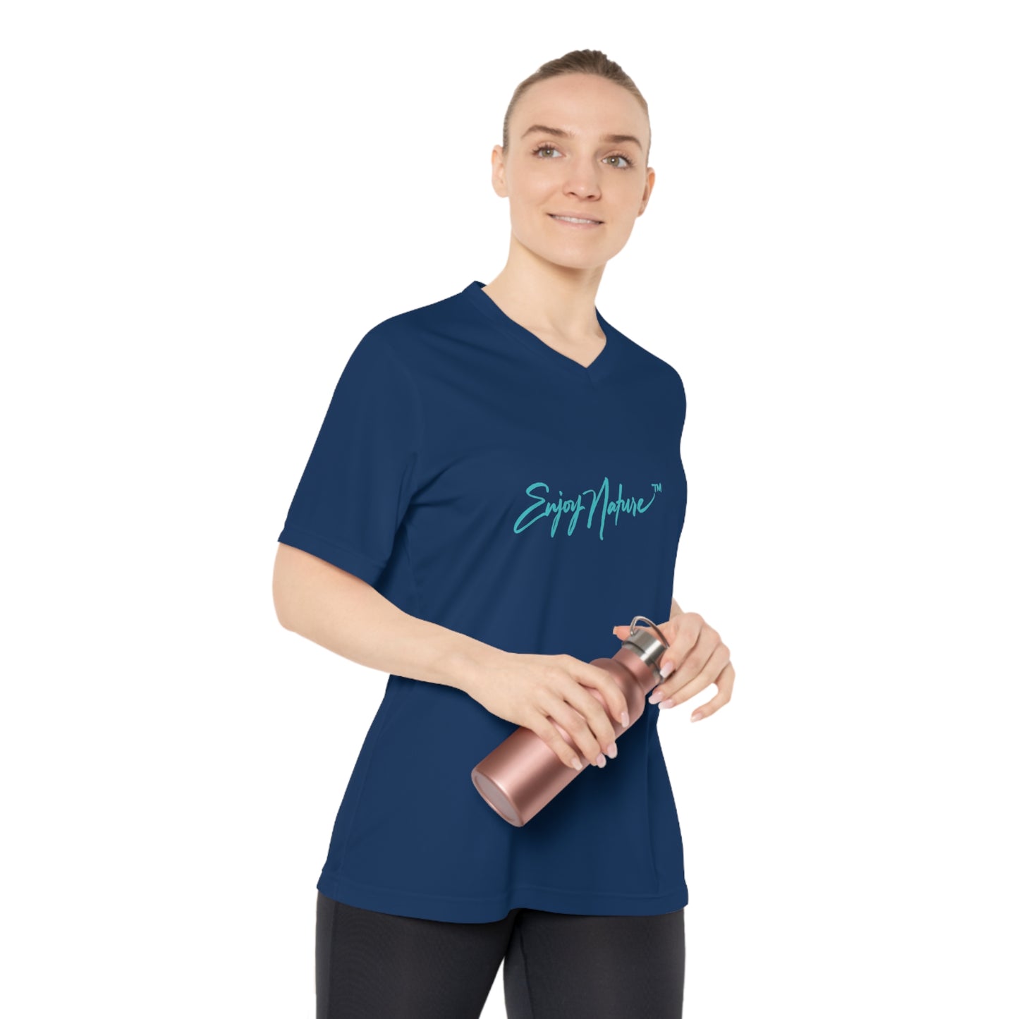 Women’s Nature-Inspired Performance V-Neck T-Shirt – Heart of Dahlia Dreams Design