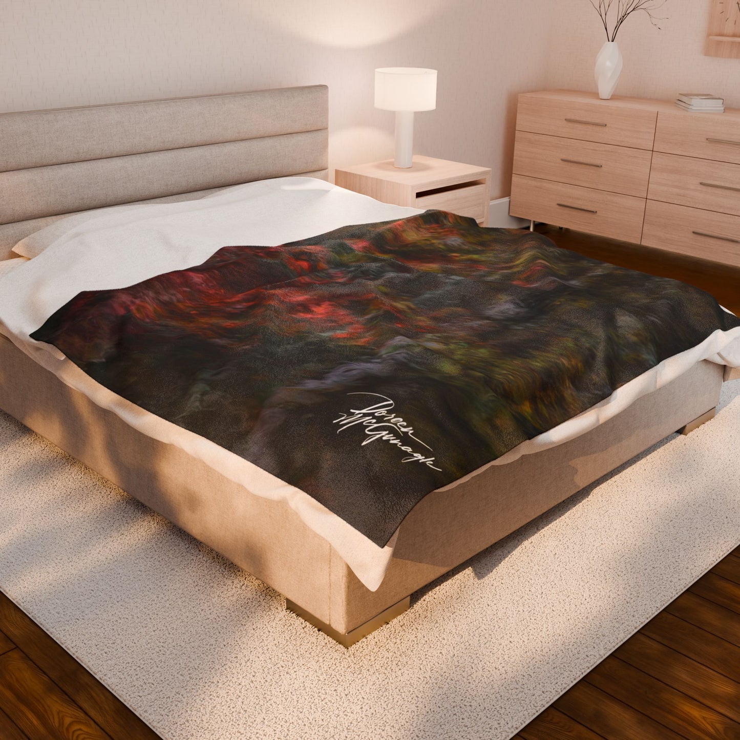 Serenity Abstract Cozy Velveteen Plush Blanket – Abstract Forest Design, Warmth, Cozy Nights, Relaxation, Perfect Gift for Home