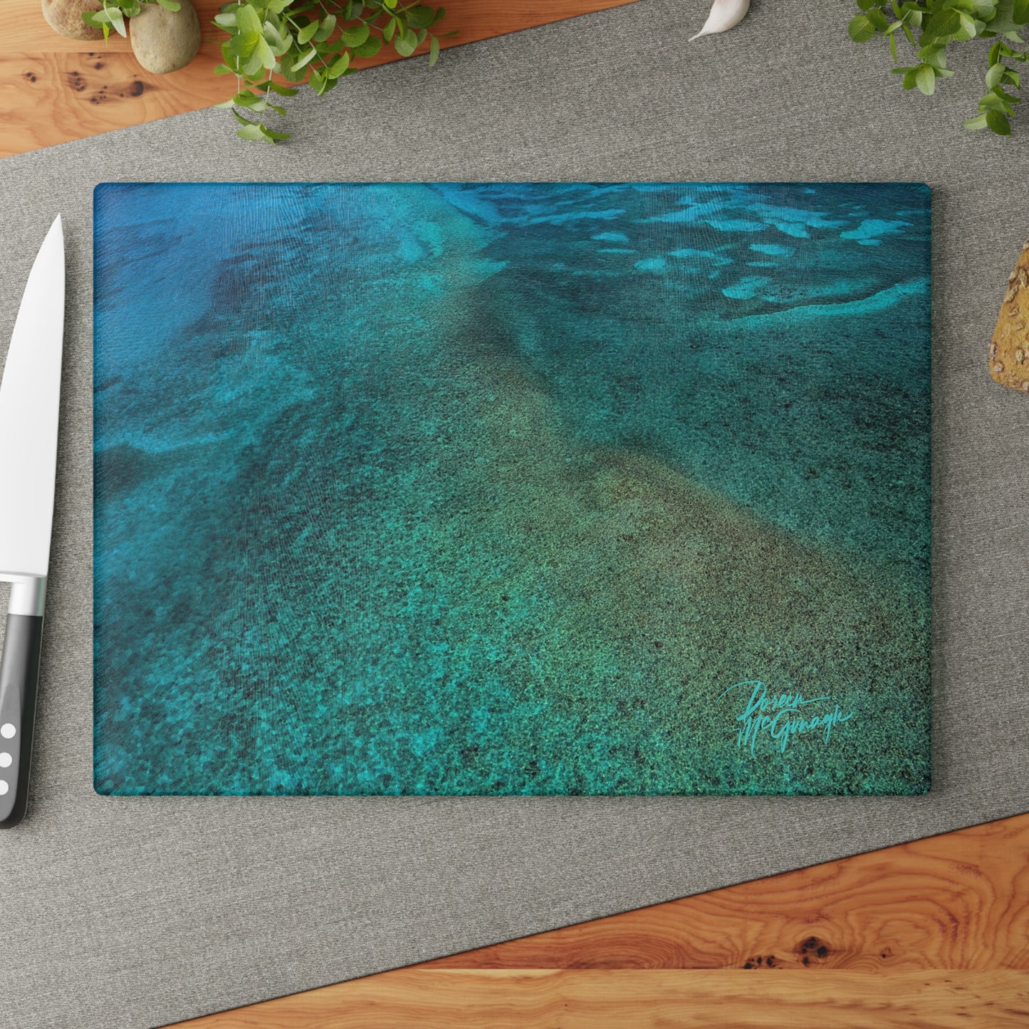 Ocean Reef Glass Cutting Board — Coastal Kitchen Decor Enjoy Nature | Spirited Design Studio