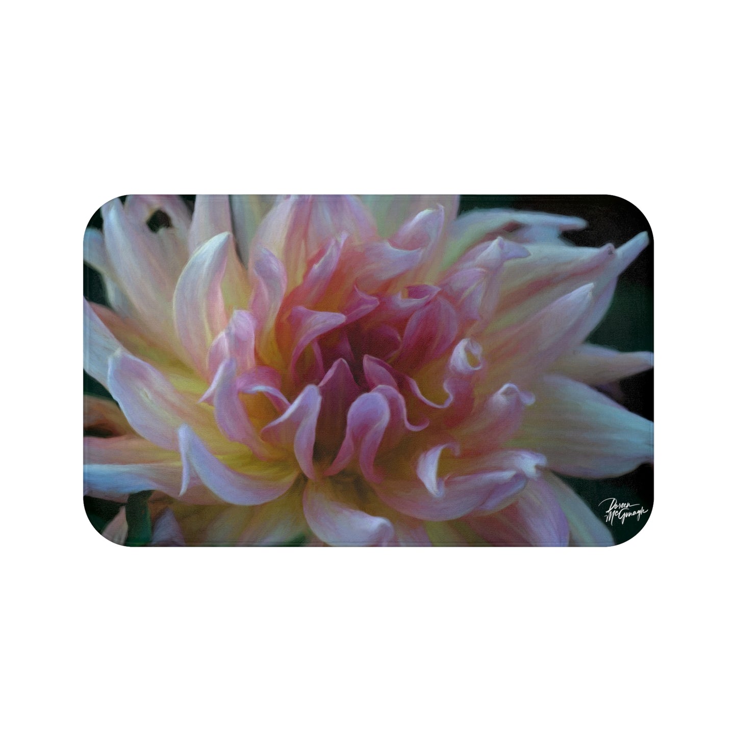 Bath Mat: Veil of Cream and Blush Dahlias – Nature-Inspired Serenity