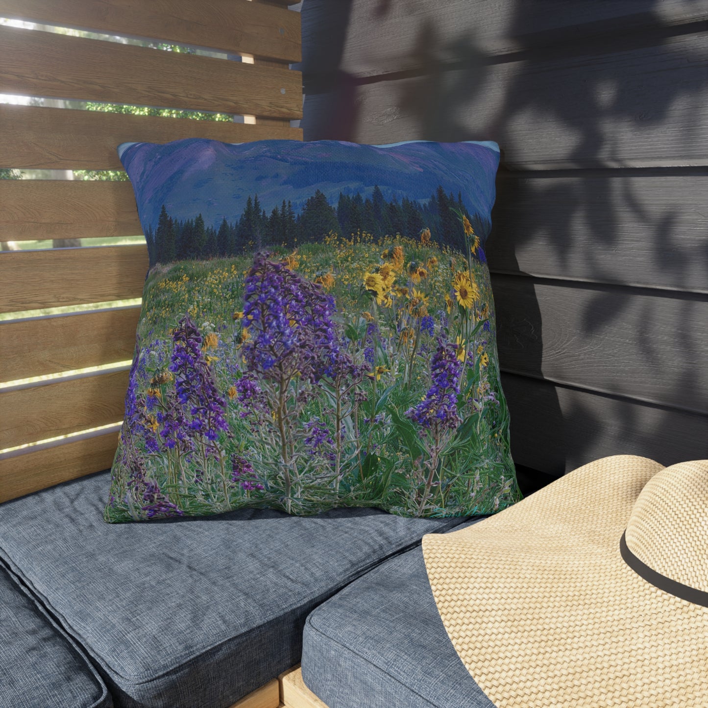 Wild Lupines, Daisies & Mountains Accent Pillow | Nature Inspired Comfy Couch Pillows | Enjoy Nature Collection Décor