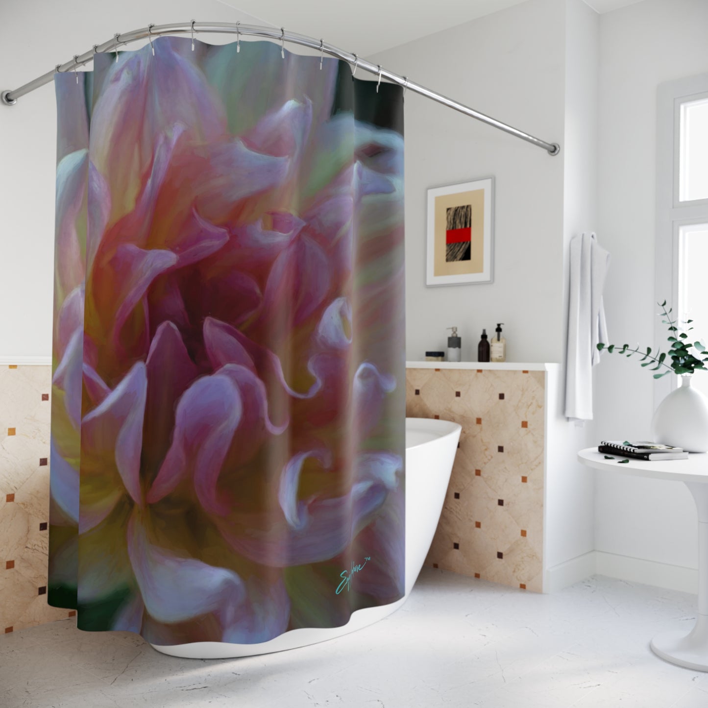 Shower Curtain: Veil of Cream and Blush – Nature-Inspired Elegance