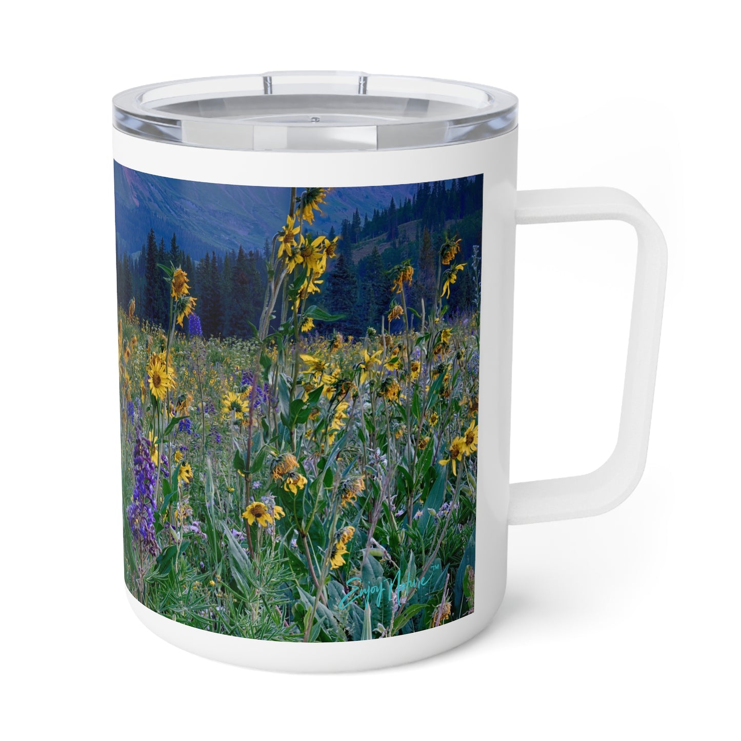 Wild Lupines & Yellow Daisies Insulated Coffee & Tea Mug | Nature Inspired Stainless Steel Travel Cup | Enjoy Nature Collection