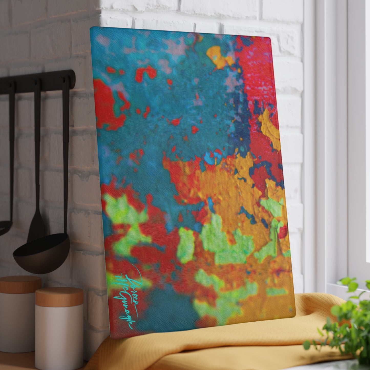 Artistic Life and Soul Abstract Glass Cutting Board with Nature-Inspired Design