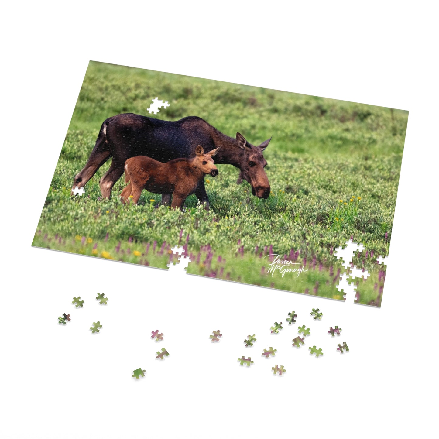 Nature-Themed Jigsaw Puzzle with Moose and Calf Design, Family Activity, Gift for Nature Lovers, Home Decor, Unique Gift Idea