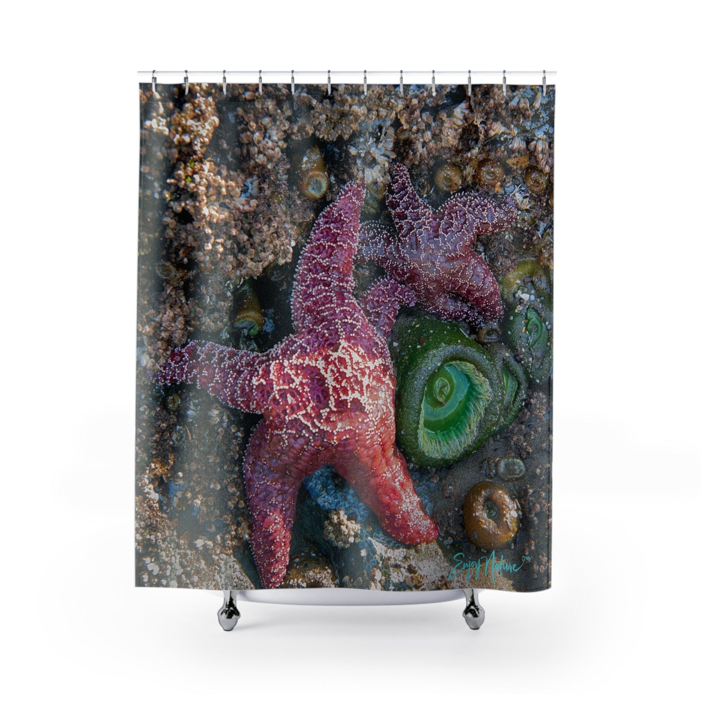 Shower Curtain: Vibrant Ocean-Themed Design – Coastal Marine Life Décor