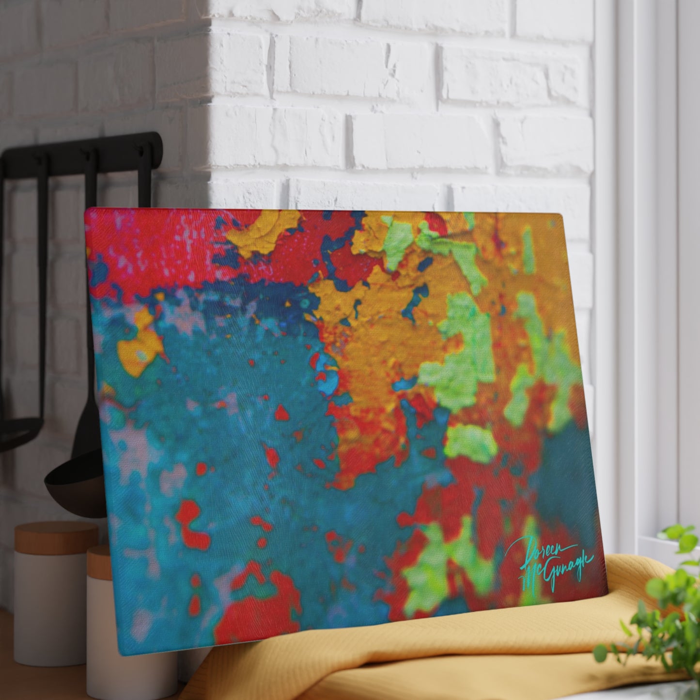 Artistic Life and Soul Abstract Glass Cutting Board with Nature-Inspired Design