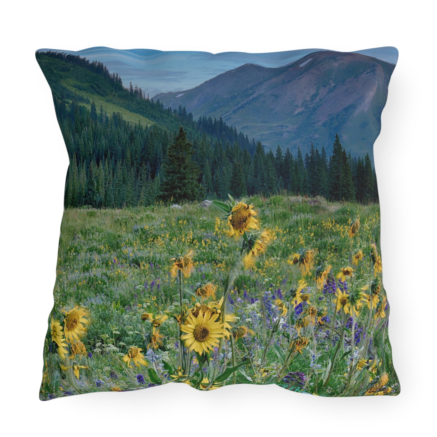Sunflowers & Mountains Accent Pillow | Nature Inspired Comfy Couch Pillows | Enjoy Nature Collection Décor