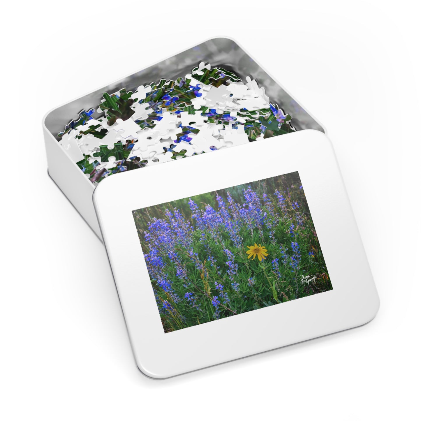 Wild Lupines with Daisy, Nature-Inspired Jigsaw Puzzle with Tin - Perfect Gift for Puzzle Lovers, Floral Wall Art, Home Decor, Family Activity, Relaxation