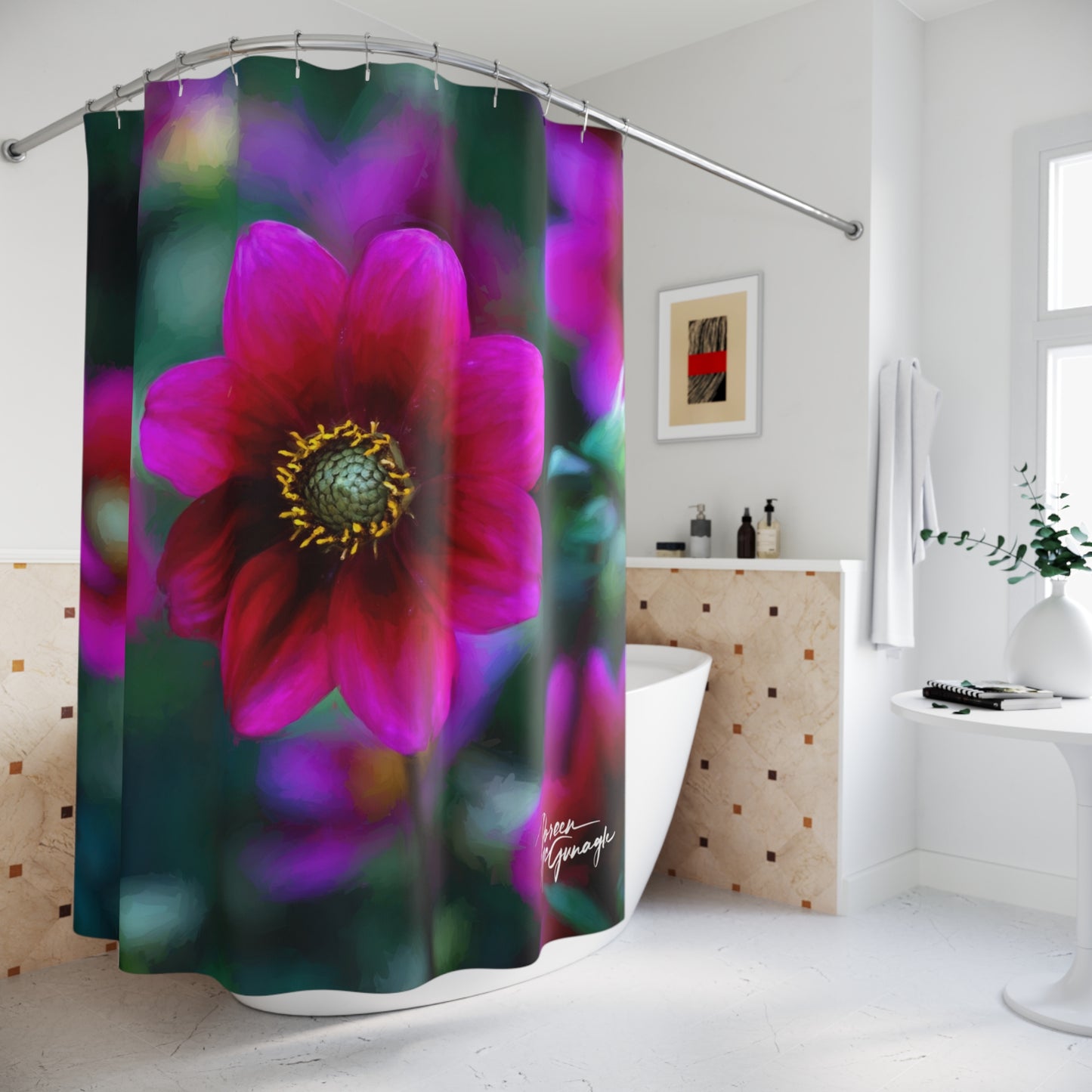 Shower Curtain: Heart of Dahlia Dreams – Nature-Inspired Floral Elegance
