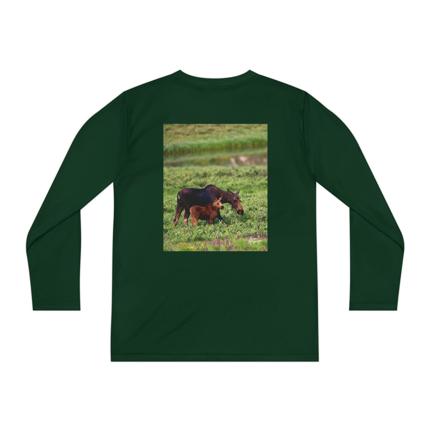 Moose with Baby Youth Long Sleeve Competitor Tee | Nature Inspired Activewear for Kids | Enjoy Nature Collectio