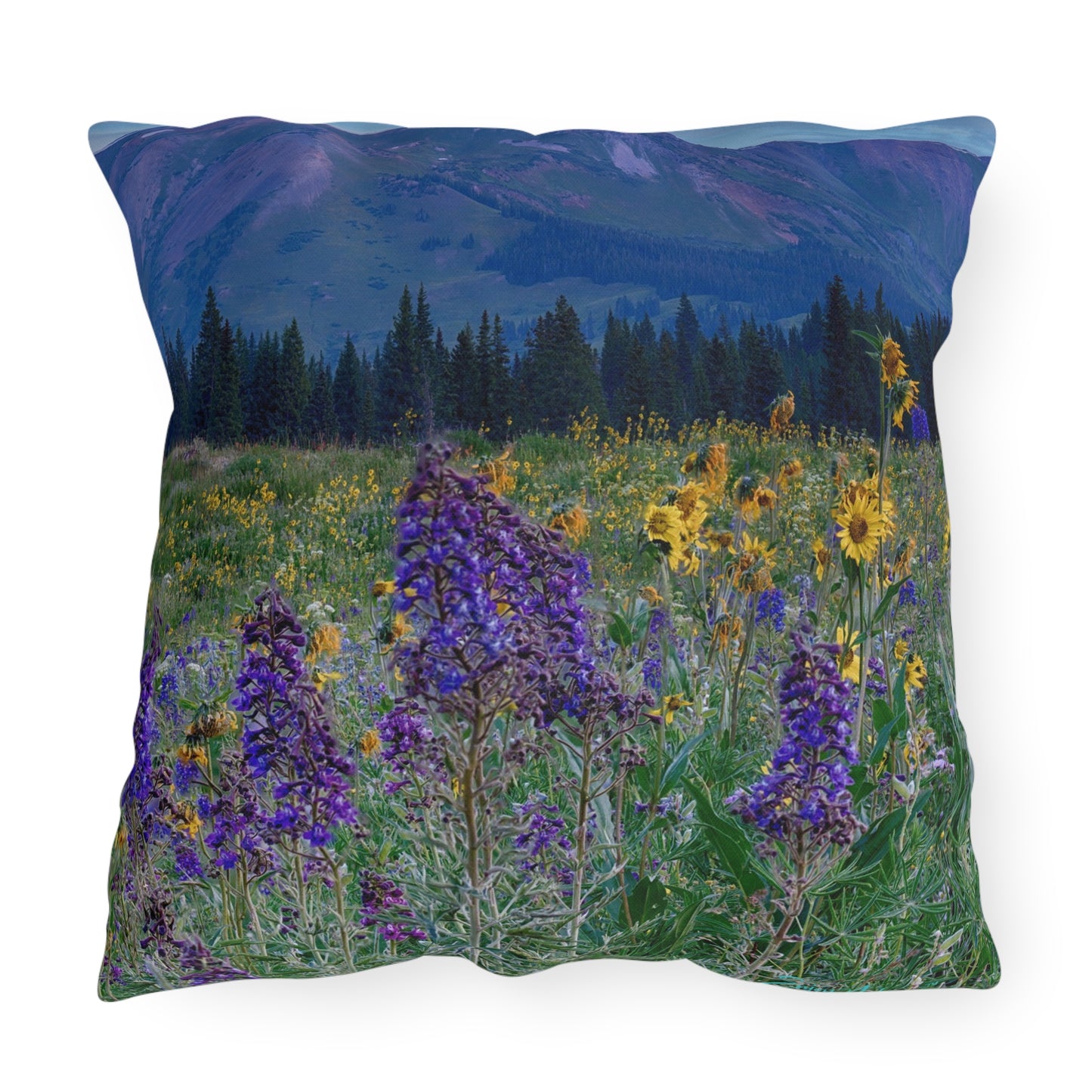 Wild Lupines, Daisies & Mountains Accent Pillow | Nature Inspired Comfy Couch Pillows | Enjoy Nature Collection Décor