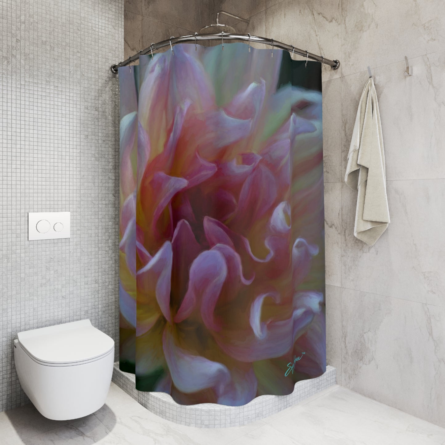Shower Curtain: Veil of Cream and Blush – Nature-Inspired Elegance
