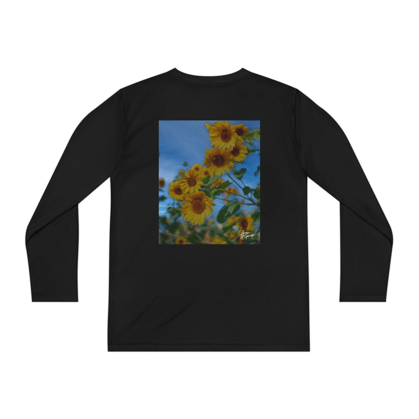 Youth Long Sleeve Tee – Sunflower Design | Floral Athletic Shirt for Outdoor Adventures, Sports, and Everyday Fun