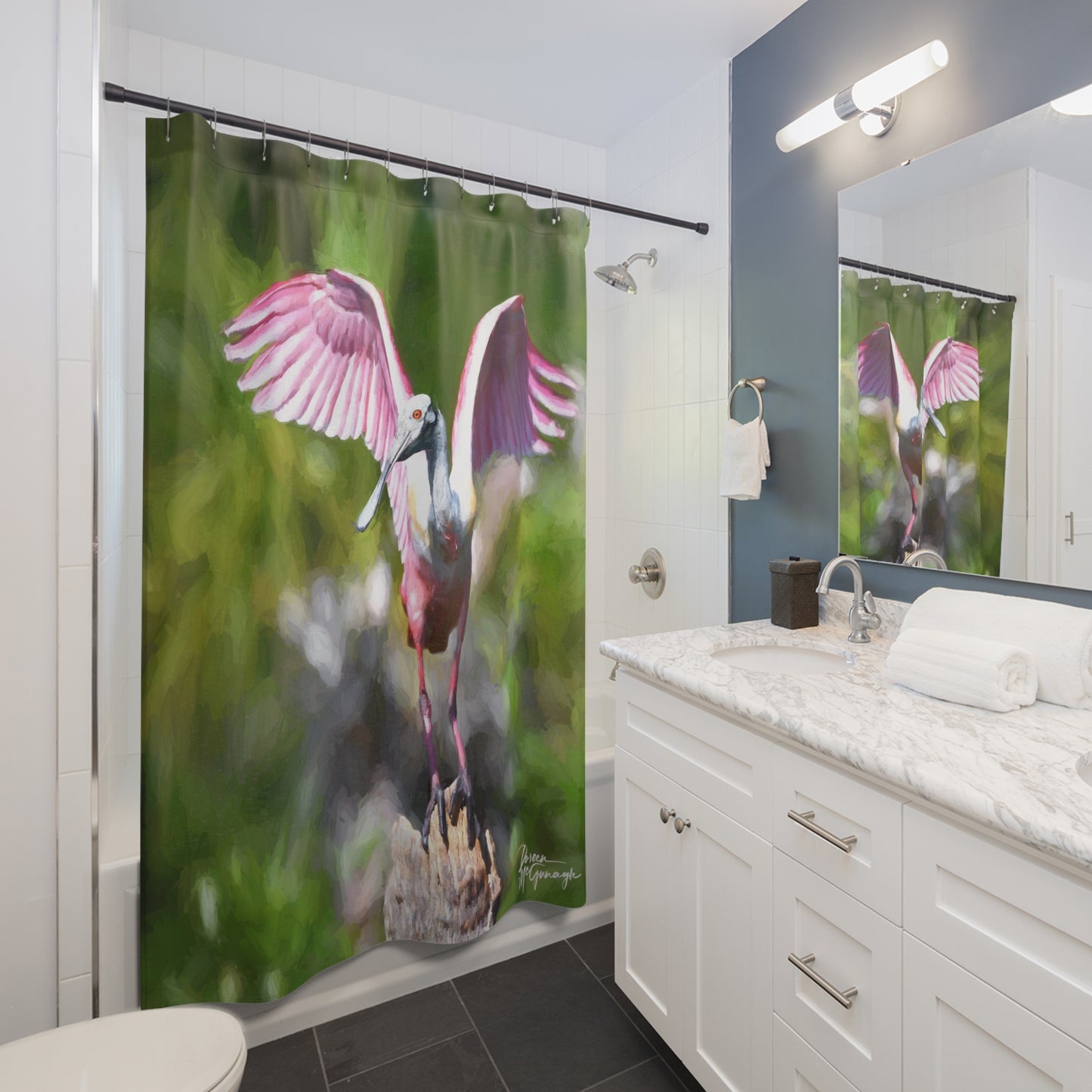 Roseate Spoonbill Shower Curtain – Nature-Inspired Bathroom Decor | Enjoy Nature Collection
