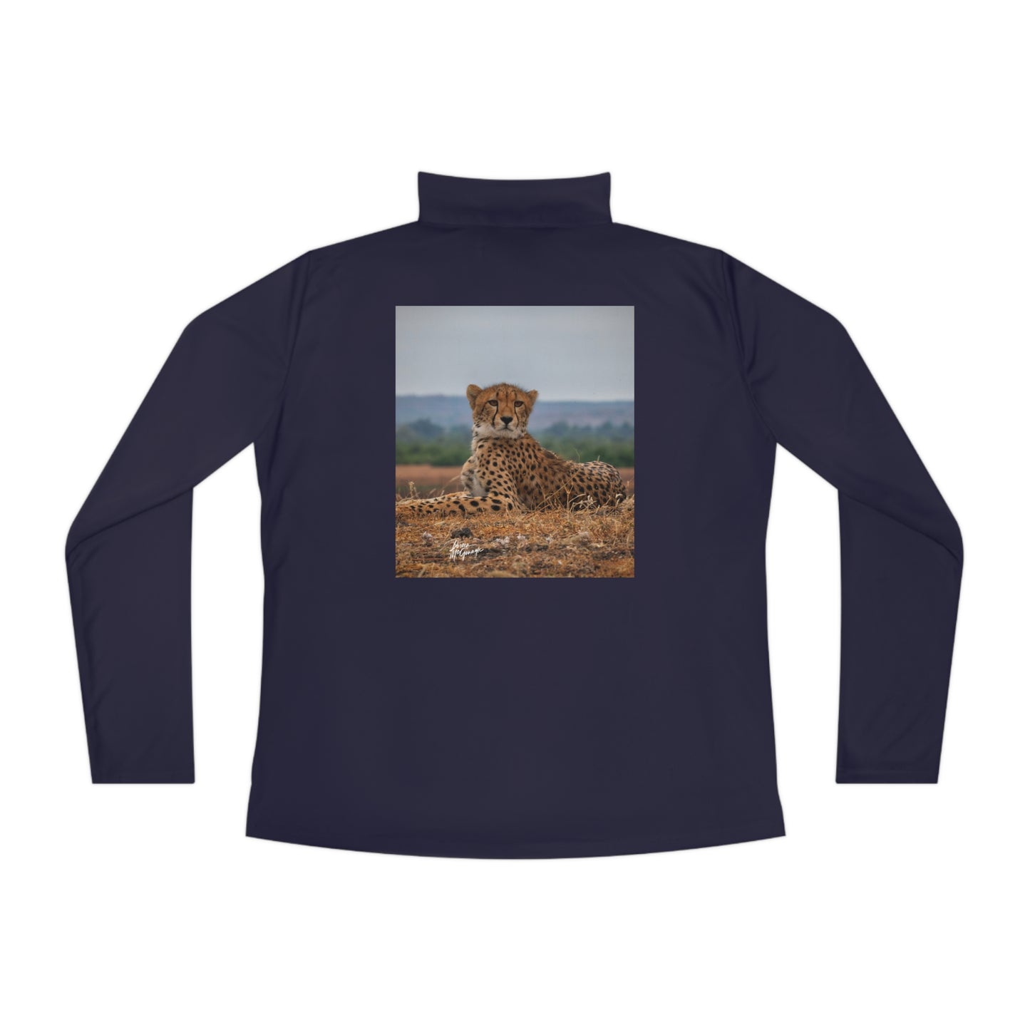Ladies Quarter-Zip Pullover with Fine Art Image of Cheetah Portrait by Enjoy Nature