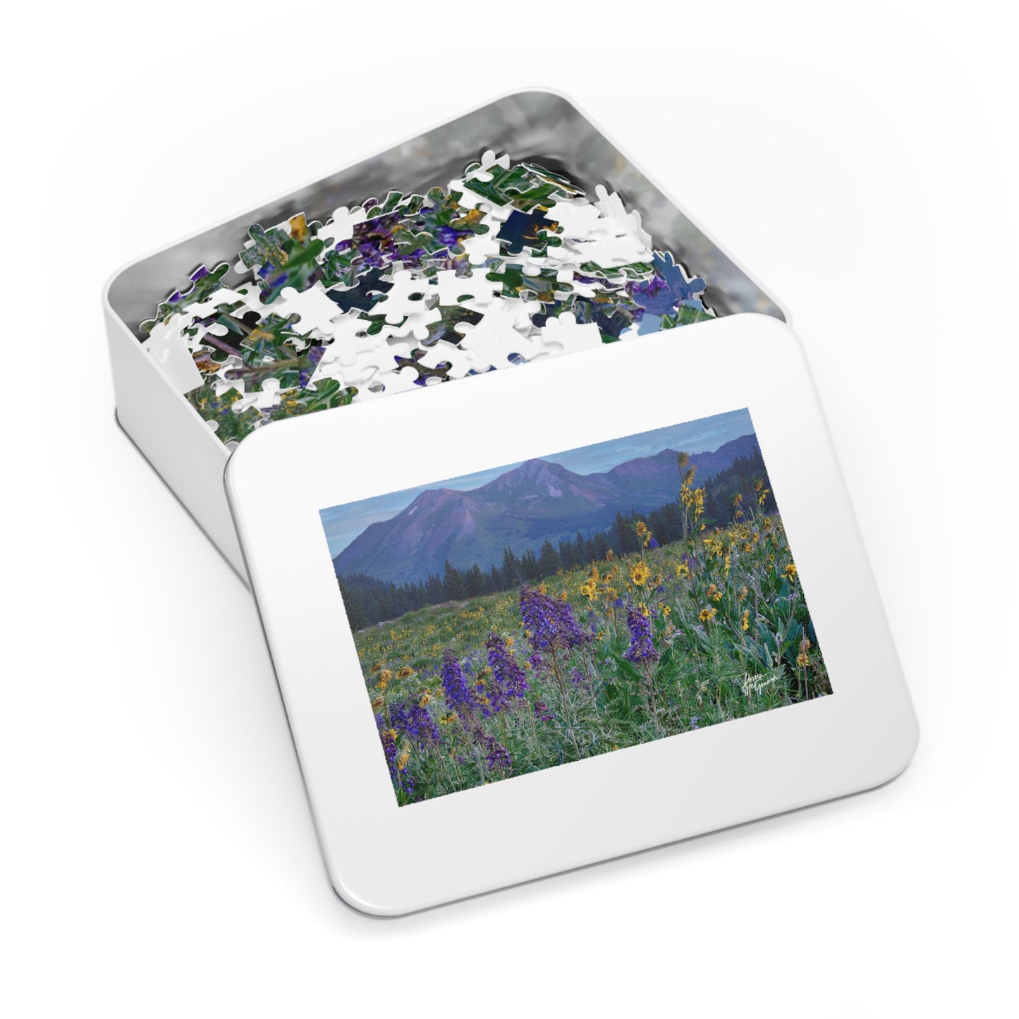 Nature Landscape Jigsaw Puzzle with Tin, Relaxing Indoor Fun, Gifts for Puzzle Lovers, Family Game Night, Home Decor, Beautiful Gift Idea Mountains & Lupines