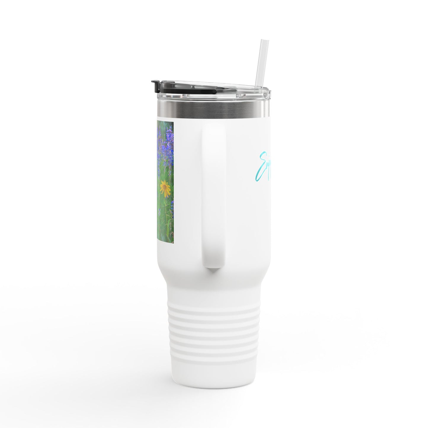 Wild Lupines 40oz Insulated Travel Mug with Handle | Nature Inspired Stainless Steel Drinkware | Enjoy Nature Collection