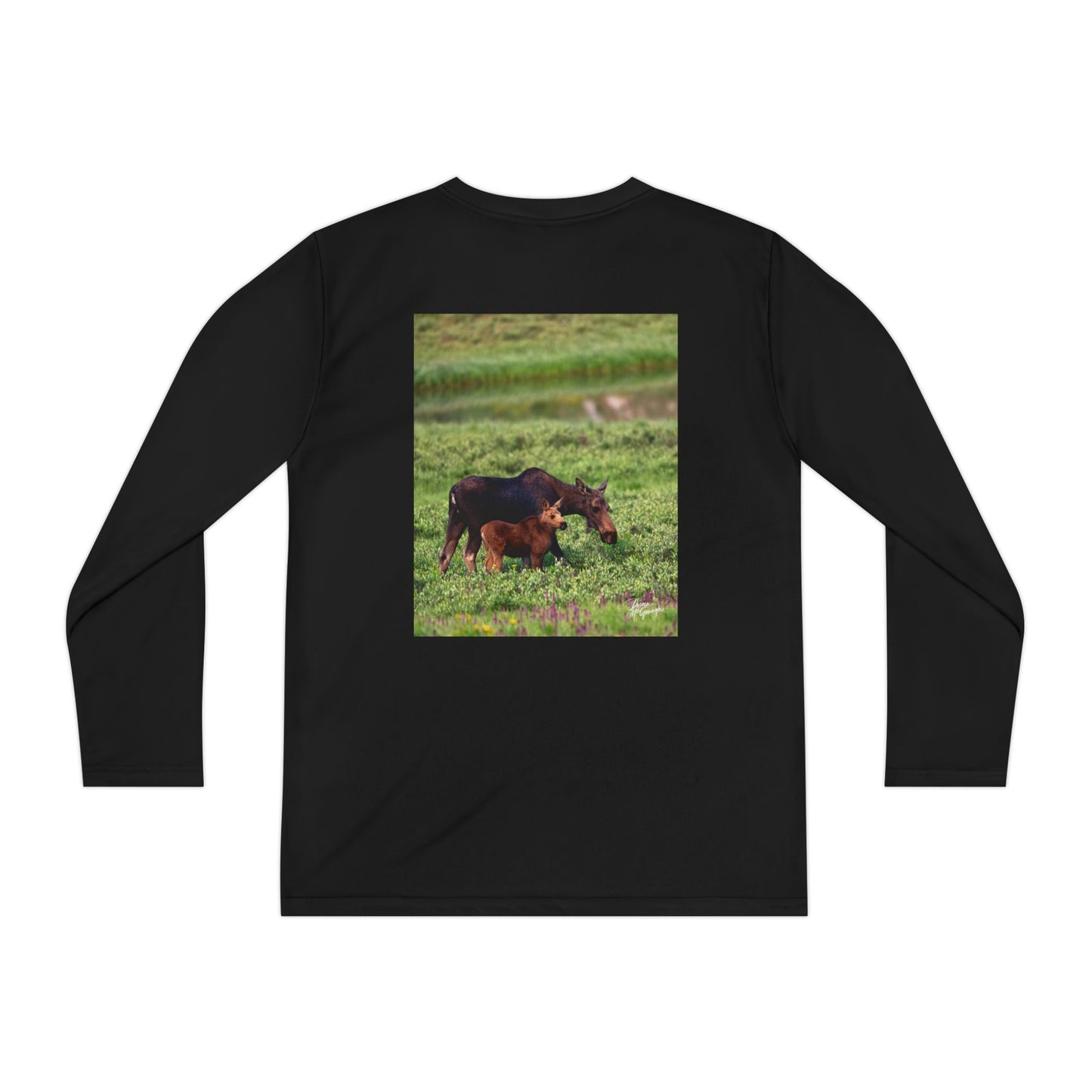 Moose with Baby Youth Long Sleeve Competitor Tee | Nature Inspired Activewear for Kids | Enjoy Nature Collectio