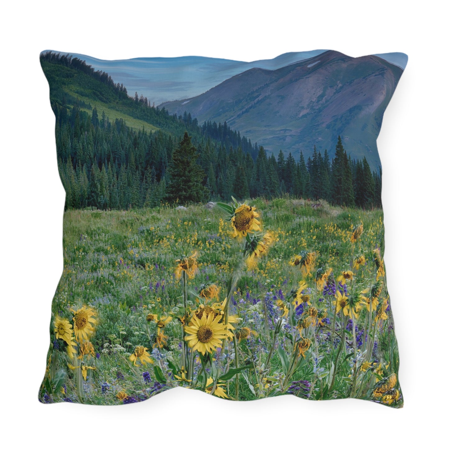 Sunflowers & Mountains Accent Pillow | Nature Inspired Comfy Couch Pillows | Enjoy Nature Collection Décor