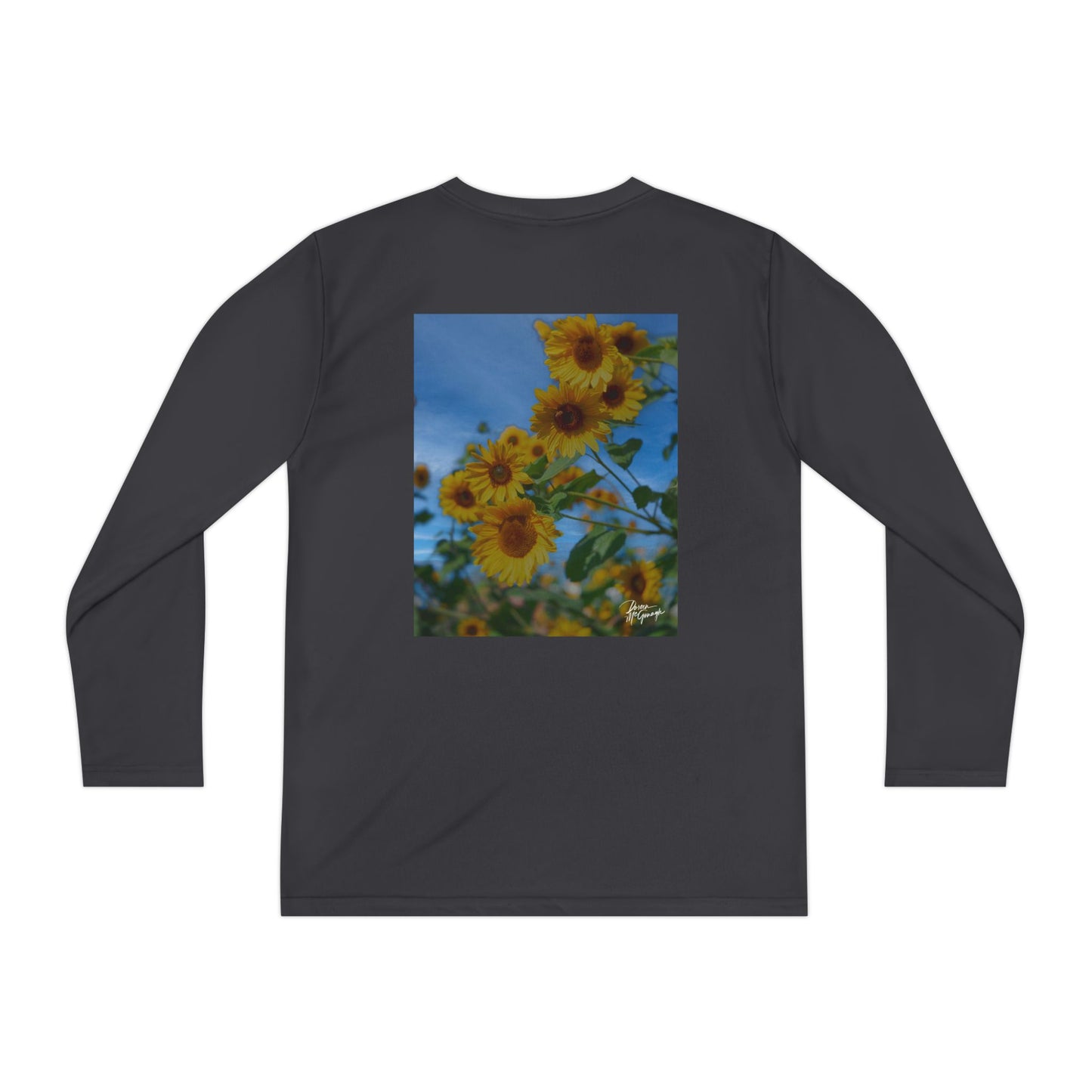 Youth Long Sleeve Tee – Sunflower Design | Floral Athletic Shirt for Outdoor Adventures, Sports, and Everyday Fun