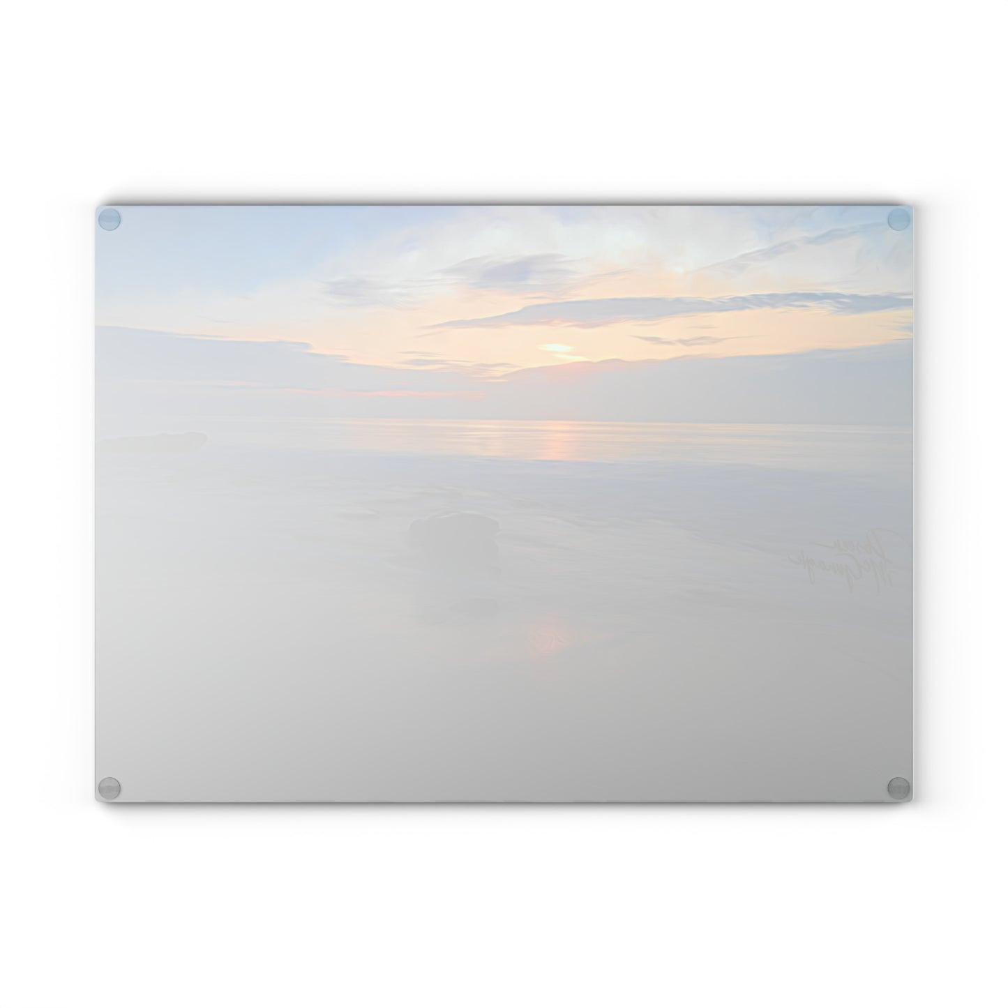 Artistic Oceanic Dawn Glass Cutting Board with Nature-Inspired Design