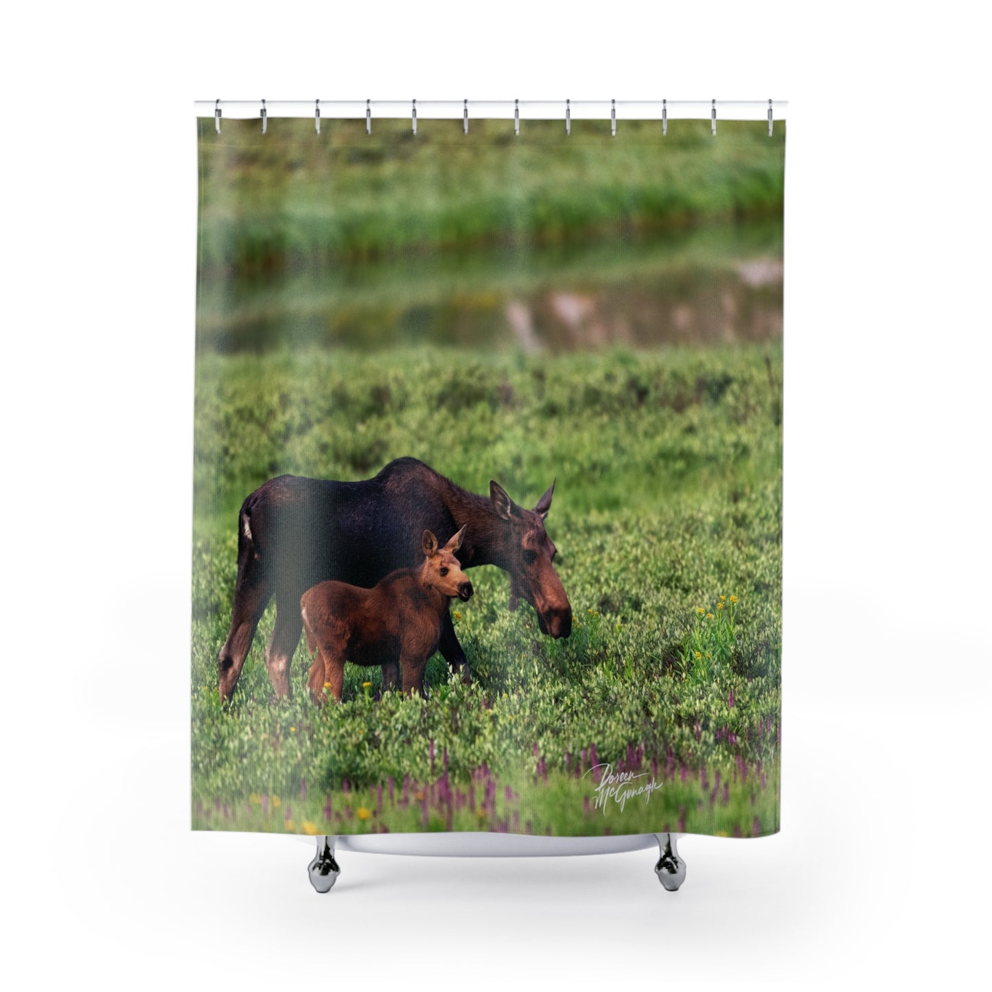 Moose with Baby Shower Curtain | Nature Inspired Earthy Bathroom Décor | Enjoy Nature Collection