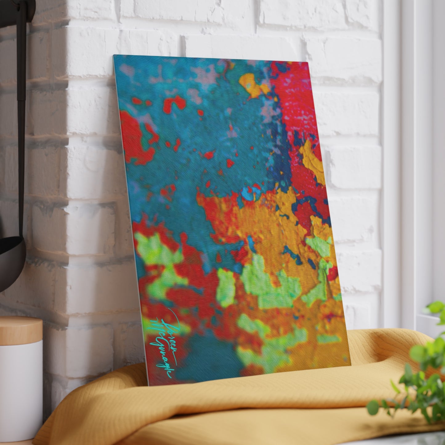 Artistic Life and Soul Abstract Glass Cutting Board with Nature-Inspired Design