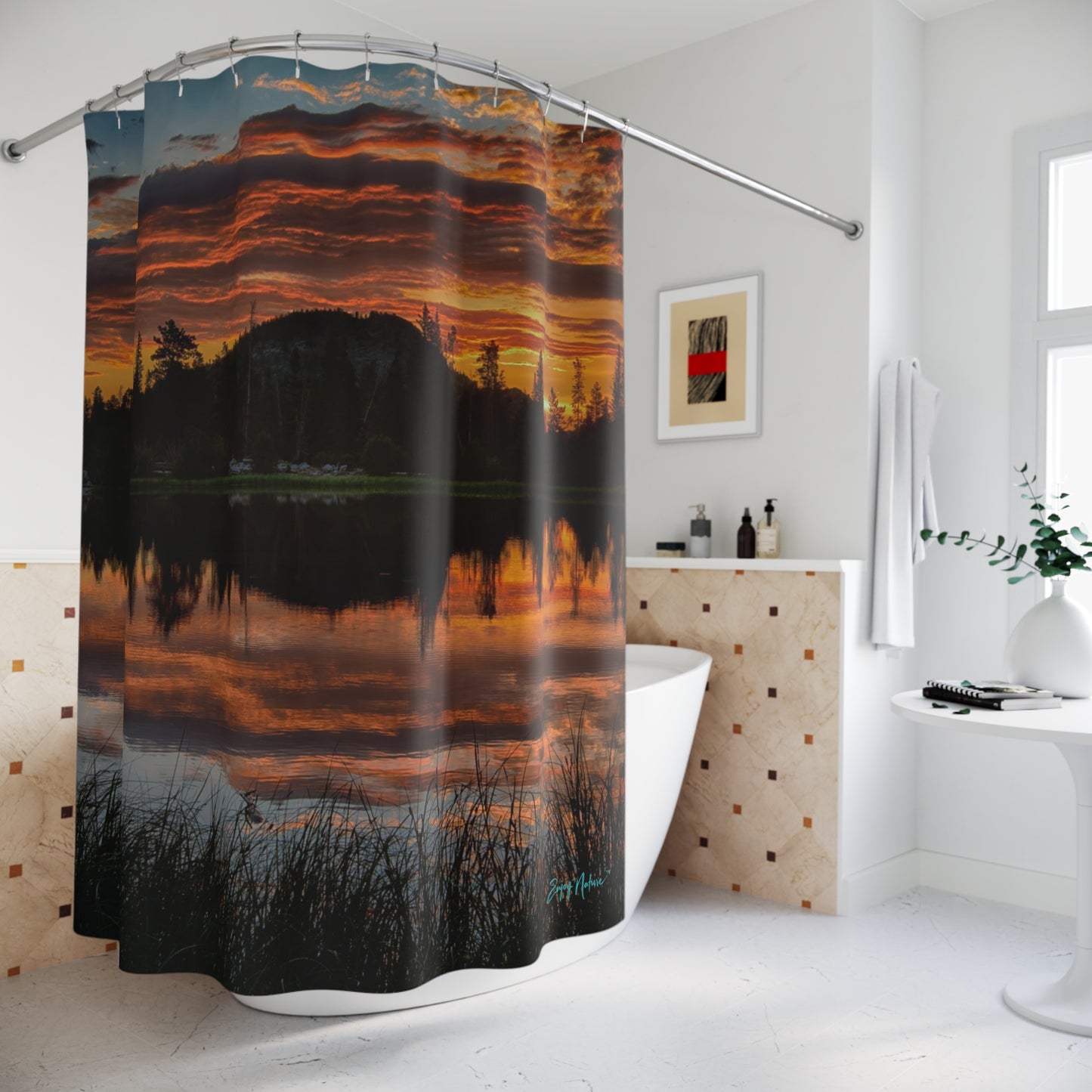 Sunset Reflection Shower Curtain | Nature Inspired Earthy Bathroom Décor | Enjoy Nature Collection