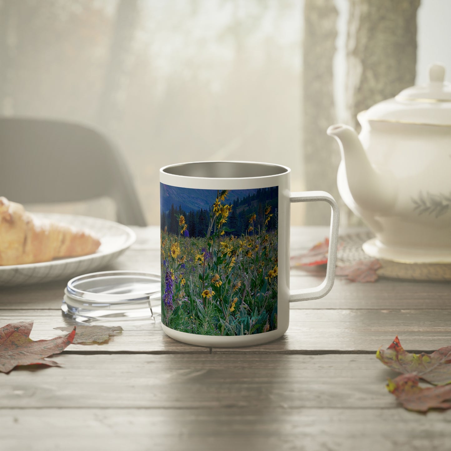 Wild Lupines & Yellow Daisies Insulated Coffee & Tea Mug | Nature Inspired Stainless Steel Travel Cup | Enjoy Nature Collection