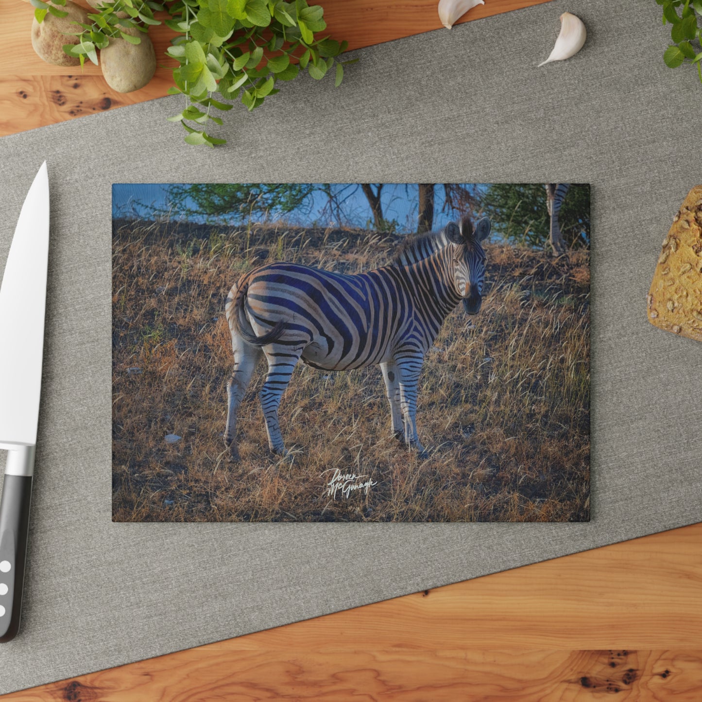 Enjoy Nature Glass Charcuterie Cutting Board with Baby Zebra Design