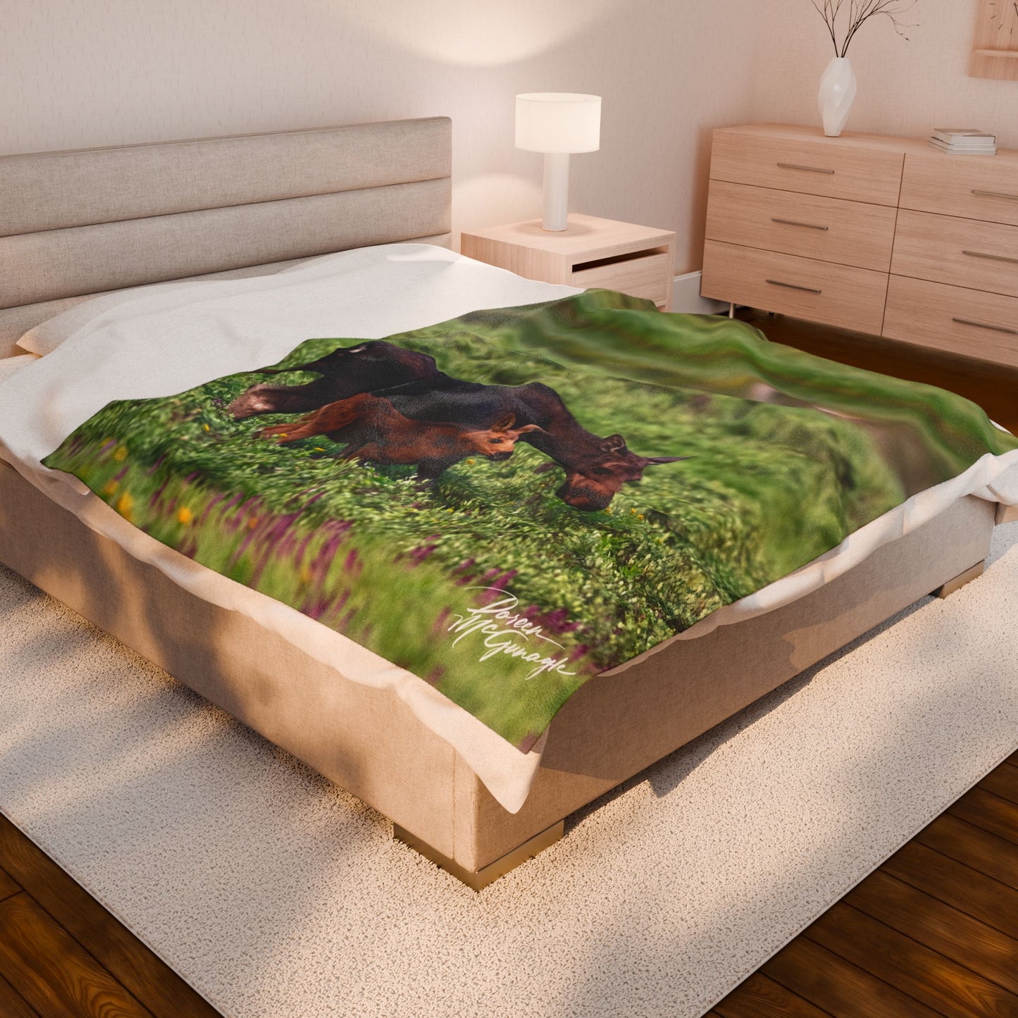 Moose Family Velveteen Plush Blanket | Cozy Wildlife Blanket for Nature Lovers | Perfect for Home Decor or Gift Moose with baby