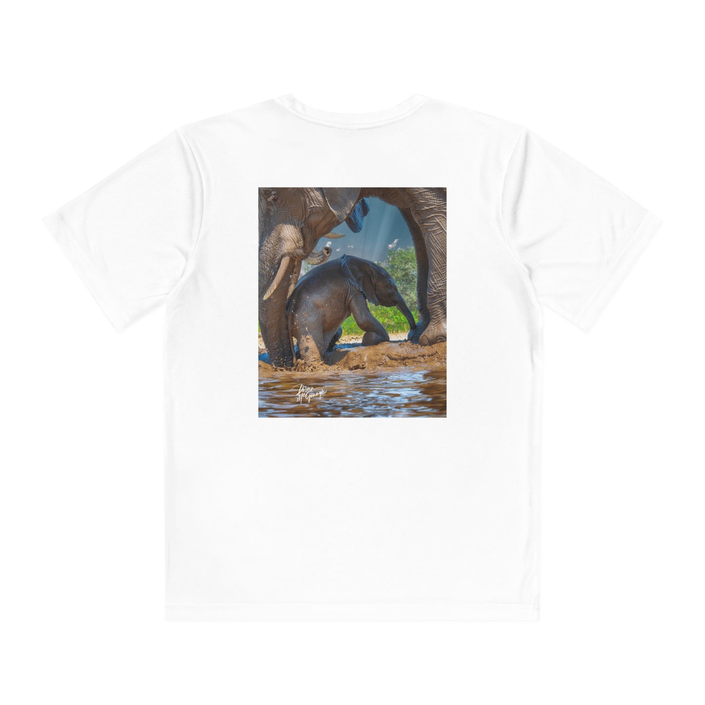 Youth Competitor Tee with Fine Art Image Elephant Baby with Mom's Gentle Touch by Enjoy Nature